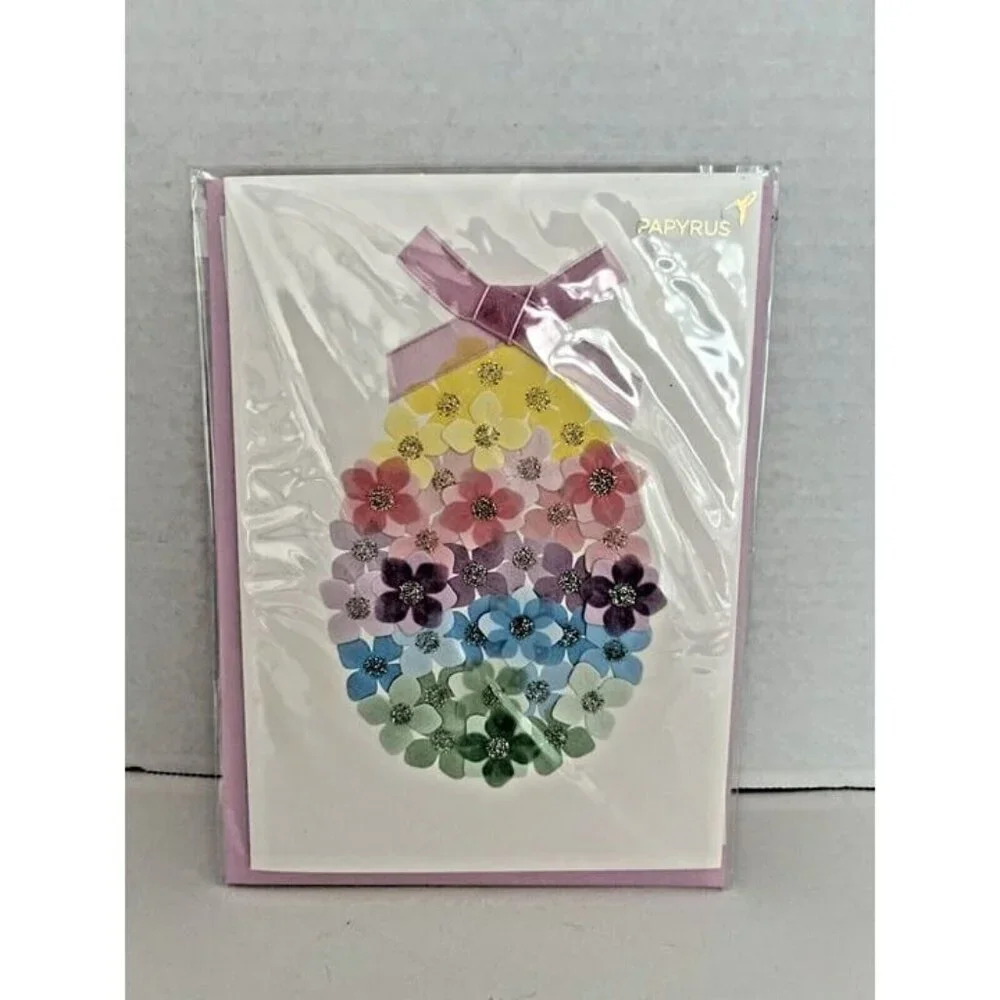 PAPYRUS Unique Greeting Card 3D Floral Spring Easter Egg Bow Purple Envelope‎